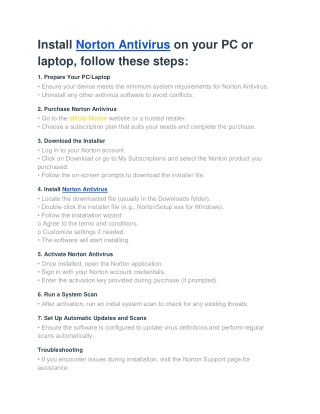 Install Norton Antivirus on your PC or laptop, follow these steps_