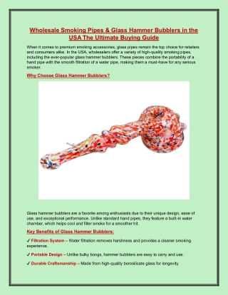 Wholesale Smoking Pipes & Glass Hammer Bubblers in the USA The Ultimate Buying Guide