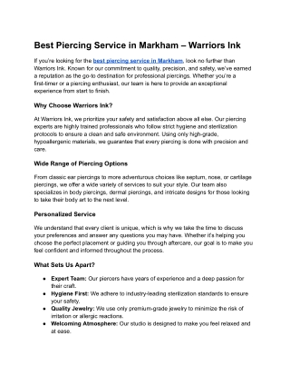 Best Piercing Service in Markham – Warriors Ink