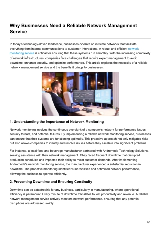 why businesses need a reliable network management
