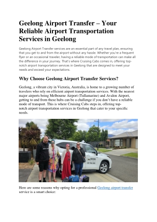 Geelong Airport Transfer – Your Reliable Airport Transportation Services