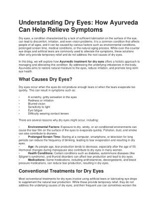 Understanding Dry Eyes How Ayurveda Can Help Relieve Symptoms