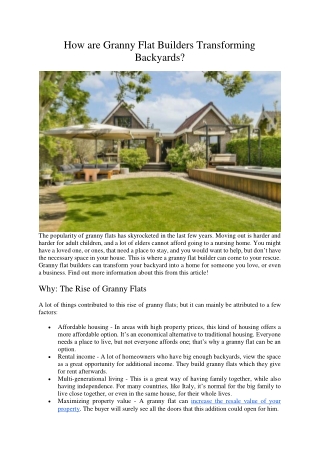 how are granny flat builders transforming