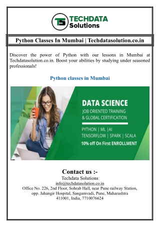 Python Classes In Mumbai | Techdatasolution.co.in