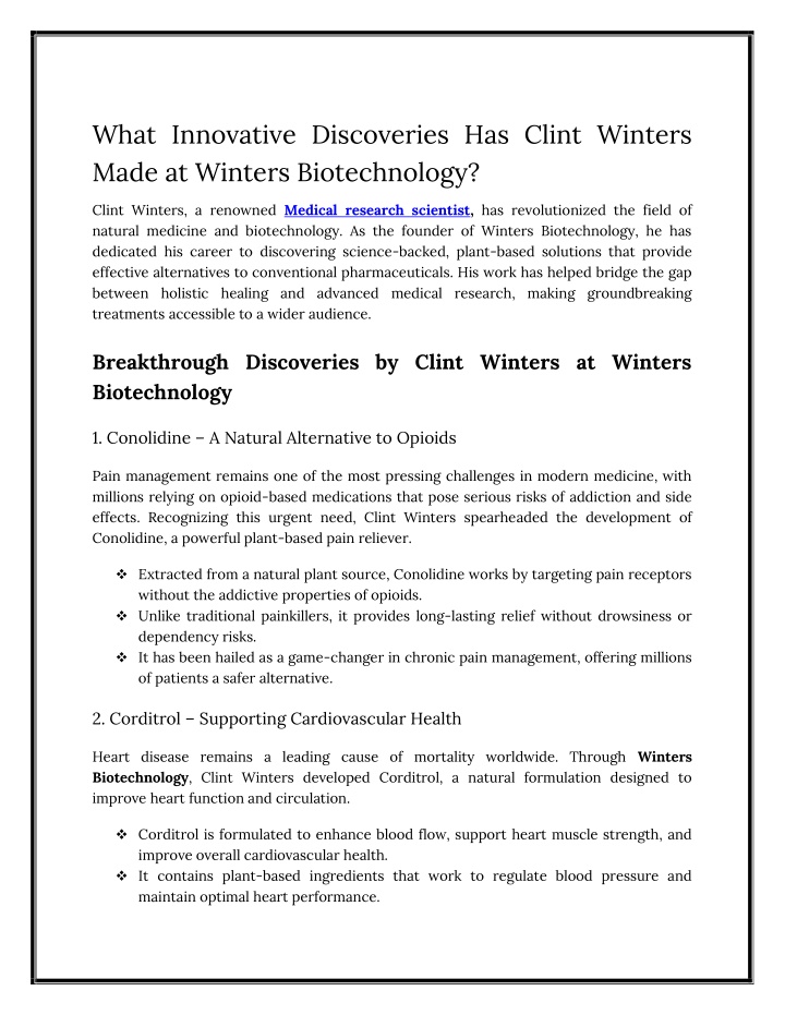 what innovative discoveries has clint winters