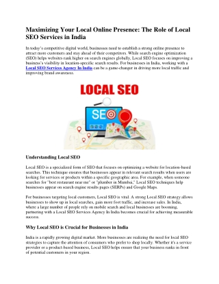 Maximizing Your Local Online Presence The Role of Local SEO Services in India