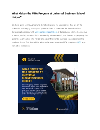 What Makes the MBA Program at Universal Business School Unique