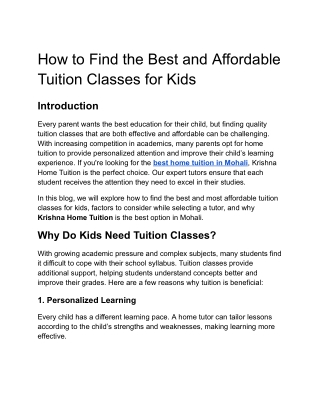 How to Find the Best and Affordable Tuition Classes for Kids