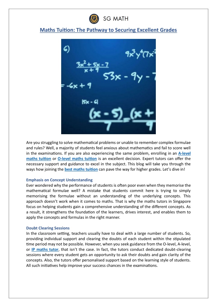 maths tuition the pathway to securing excellent