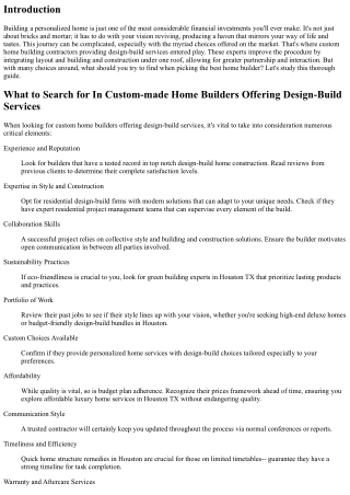 What to Try to find In Custom Home Builders Offering Design-Build Services