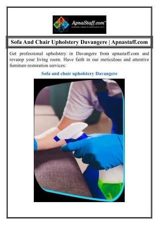 Sofa And Chair Upholstery Davangere | Apnastaff.com