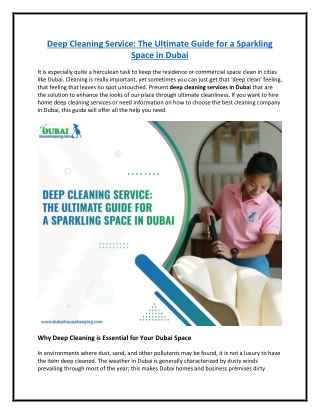 Deep Cleaning Service: The Ultimate Guide for a Sparkling Space in Dubai