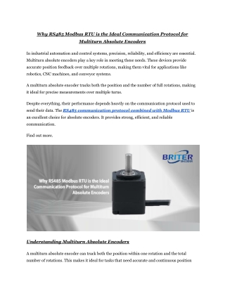 Why RS485 Modbus RTU is the Ideal Communication Protocol for Multiturn Absolute