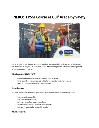 NEBOSH PSM Course at Gulf Academy Safety