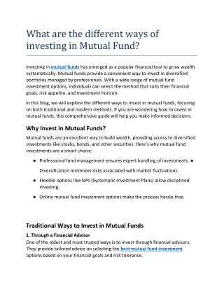 What are the different ways of investing in Mutual Fund