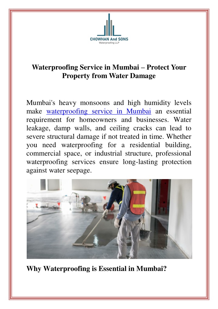 waterproofing service in mumbai protect your