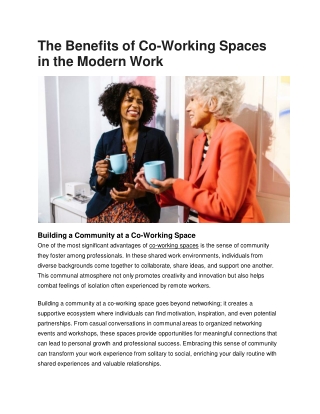 The Benefits of Co-Working Spaces in the Modern Work