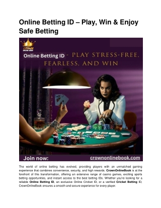 Online Betting ID – Play, Win & Enjoy Safe Betting