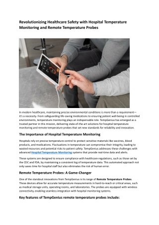 Revolutionizing Healthcare Safety with Hospital Temperature Monitoring and Remote Temperature Probes