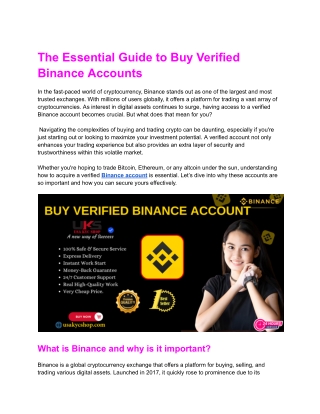 The Essential Guide to Buy Verified Binance Accounts