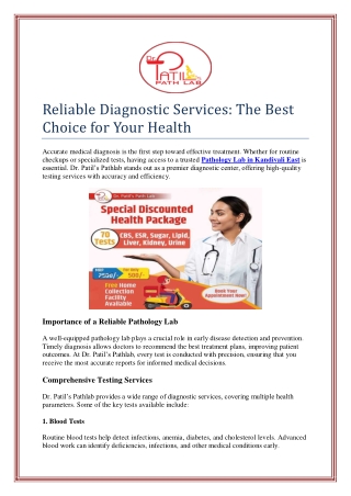 Reliable Diagnostic Services: The Best Choice for Your Health