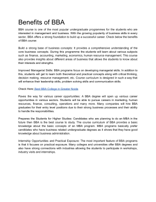Benefits of BBA