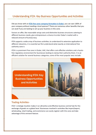 Understanding IFZA: Key Business Opportunities and Activities