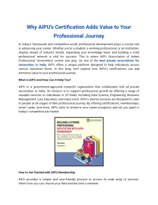Why AIPU’s Certification Adds Value to Your Professional Journey
