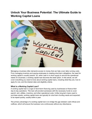 Unlock Your Business Potential: The Ultimate Guide to Working Capital Loans