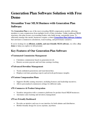 Generation Plan Software Solution with Free Demo