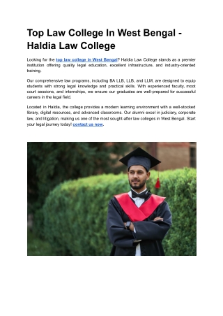 Top Law College In West Bengal - Haldia Law College