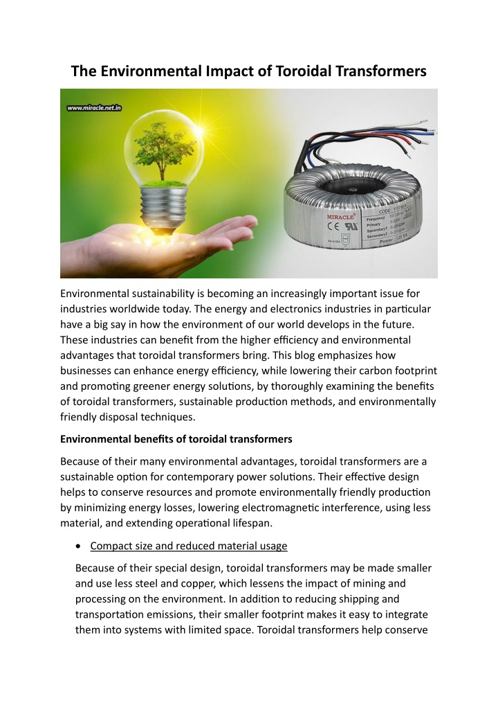 the environmental impact of toroidal transformers