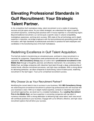 MGCG: Leading Professional Recruitment Consultancy in the Middle East!
