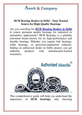 HCH Bearing Dealers in Delhi  Your Trusted Source for High Quality Bearings