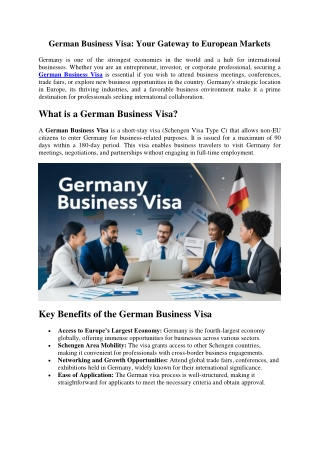 German Business Visa: Your Gateway to European Markets