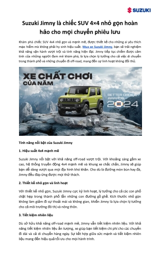 Suzuki Jimny là chiếc SUV 4×4 nhỏ gọn hoàn hảo cho mọi chuyến phiêu lưu