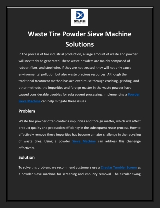 Waste Tire Powder Sieve Machine Solutions