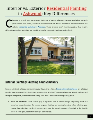 Interior vs. Exterior Residential Painting in Ashwood Key Differences