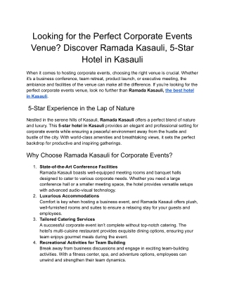 Looking for the Perfect Corporate Events Venue Discover Ramada Kasauli 5 star hotel in Kasauli