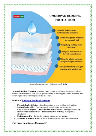 Underpad Bedding Protection: Keep Beds and Surfaces Clean and Dry