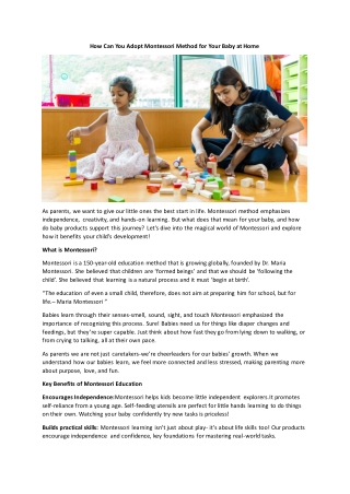 how can you adopt montessori method for your baby