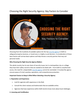 Choosing the Right Security Agency: Key Factors to Consider