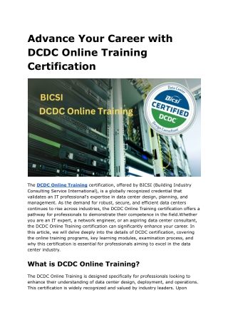 Advance Your Career with DCDC Online Training Certification