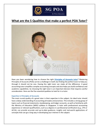 What are the 5 Qualities that make a perfect POA Tutor