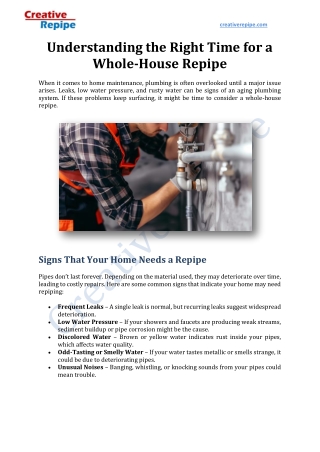 Understanding the Right Time for a Whole-House Repipe