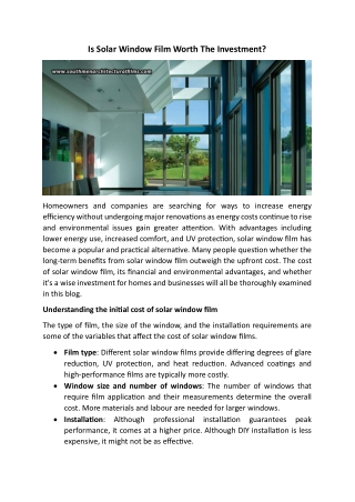 Is Solar Window Film Worth The Investment