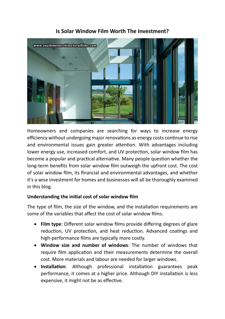 is solar window film worth the investment