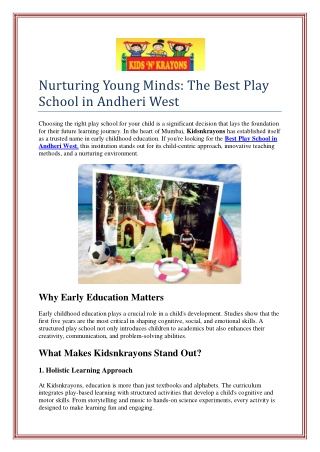 Nurturing Young Minds: The Best Play School in Andheri West