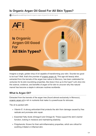 The Benefits of Organic Argan Oil for All Skin Types
