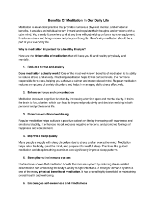 benefits of meditation in our daily life